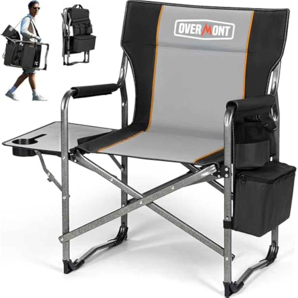 Overmont Heavy-Duty Folding Directors Camping Chair with Side Table