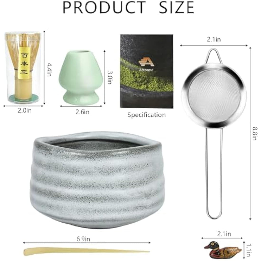 Artcome Gray Matcha Ceremony Kit - Bamboo Whisk, Bowl and Strainer Set