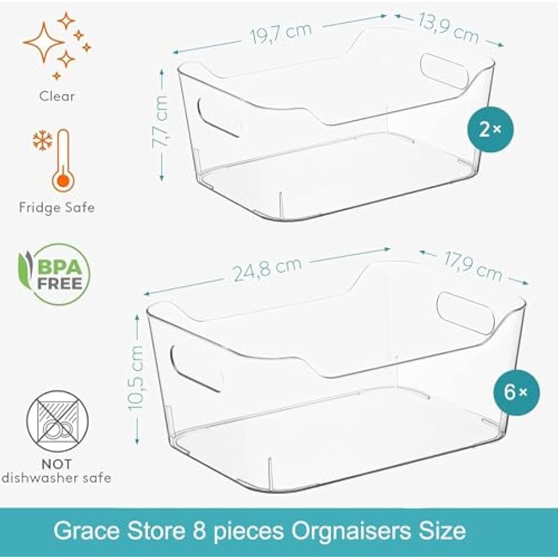 Jolof Store 12-Piece Clear Plastic Storage Bins for Kitchen & Makeup