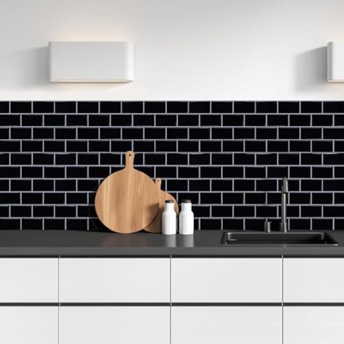 Black Subway Peel and Stick Wall Tiles - 10 Sheet Set