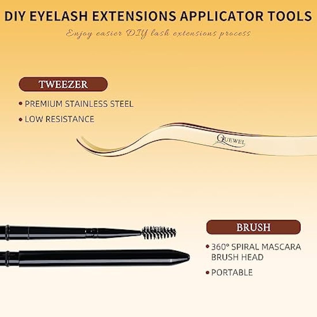 QUEWEL DIY Lash Extensions Kit - 480 Cluster Lashes with Glue & Applicator