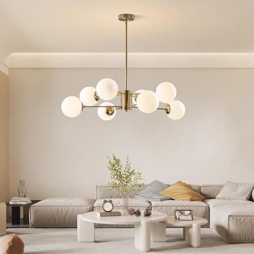 KCO Lighting 8-Light Gold Sputnik Chandelier | Milk Glass Globe Pendant