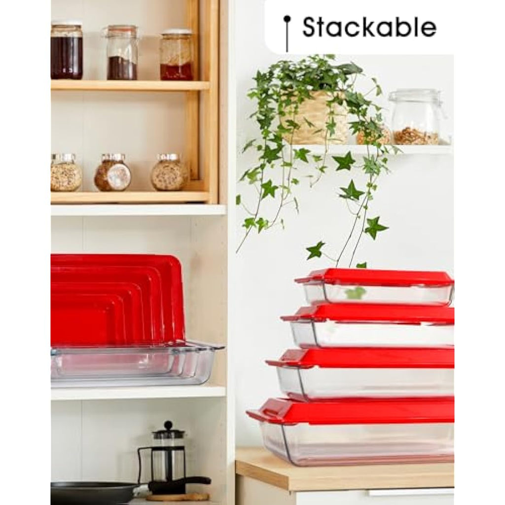 4-Piece Tempered Glass Baking Dish Set with Lids – Oven Safe