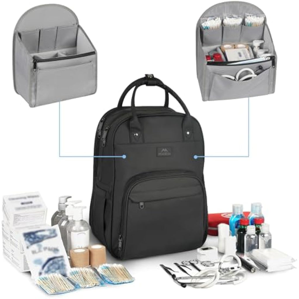 MATEIN Nurse Backpack | 15.6 Inch Laptop Medical Bag with Organizer, Black