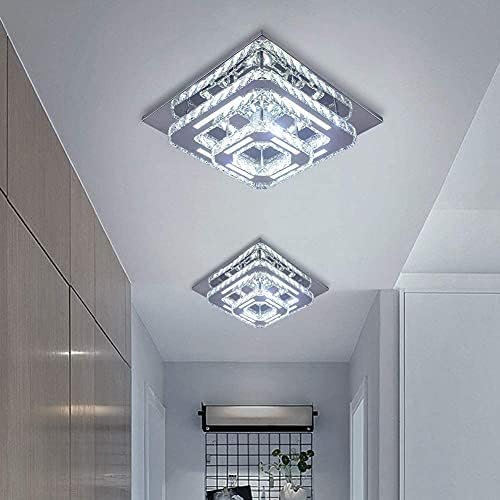 Modern 2-Square Crystal LED Ceiling Light – Cool White Flush Mount