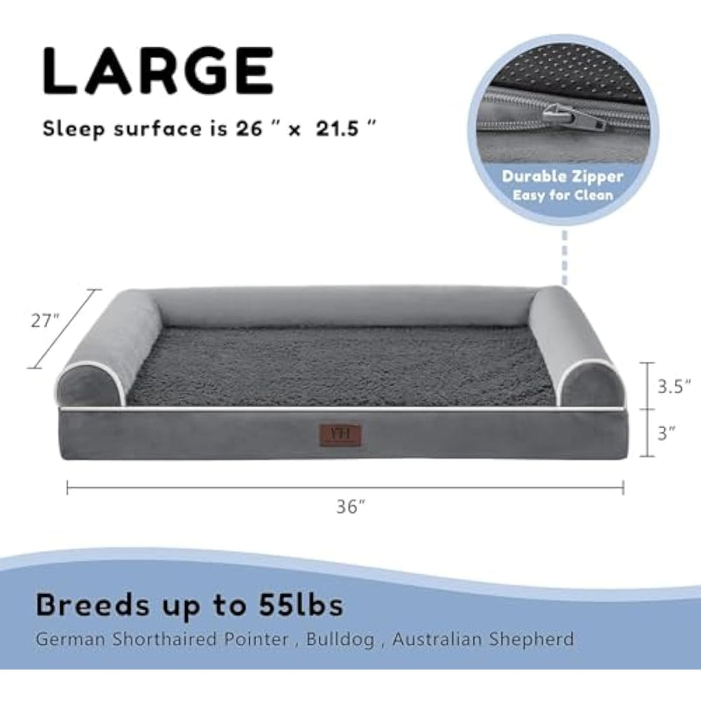 Orthopedic Dog Bed – Large Washable Bolster Sofa, Dark Grey