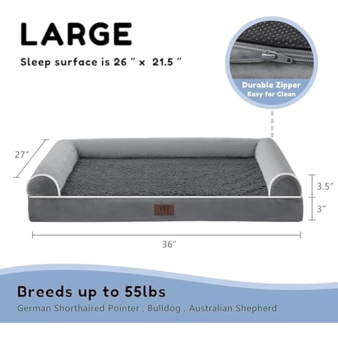 Orthopedic Dog Bed – Large Washable Bolster Sofa, Dark Grey