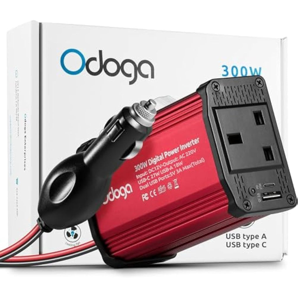 Odoga 300W Car Power Inverter | 12V to 240V Converter with USB-C & USB-A
