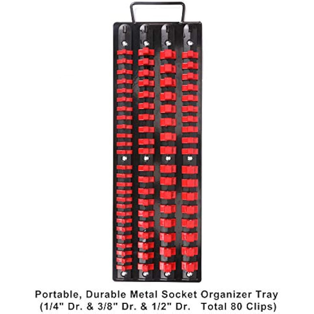 CASOMAN 80-Piece Socket Organizer Tray | 1/4, 3/8, 1/2-Inch Drive Rails