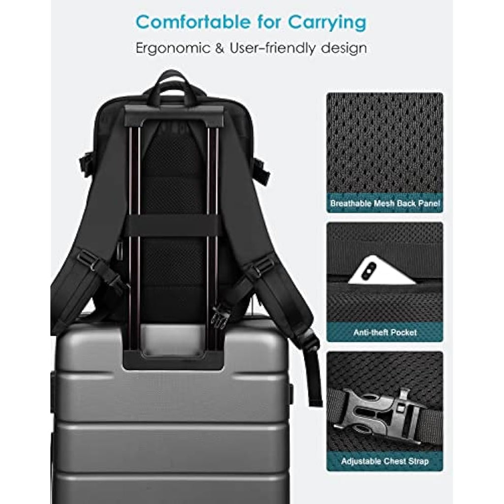 HOMIEE Expandable Travel Backpack | 40L Flight Approved Cabin Bag Black