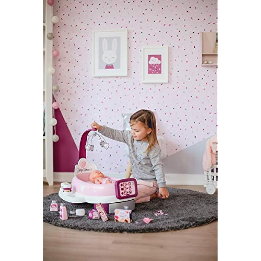 Smoby Baby Nurse Electronic Doll Nursery Set with 32cm Doll - Pink
