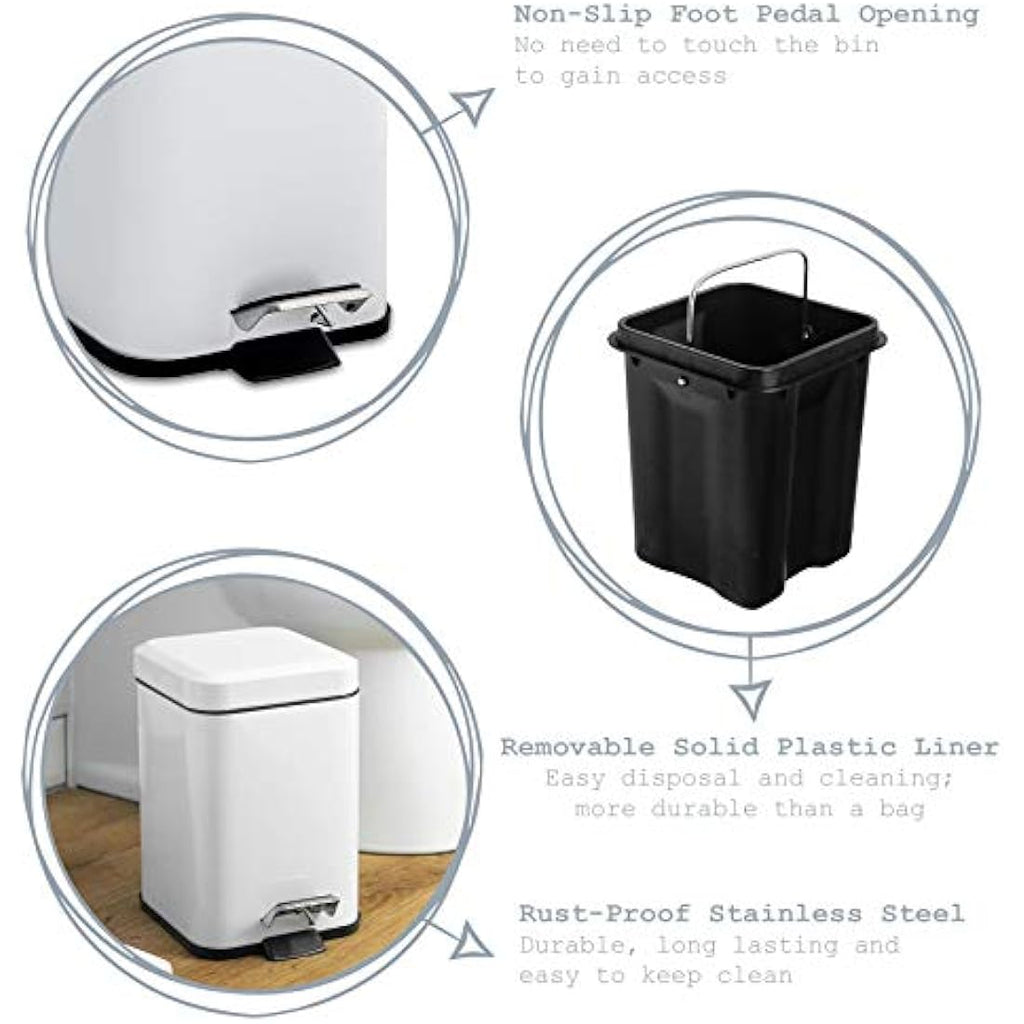 White Stainless Steel Bathroom Pedal Bin & Toilet Brush Set