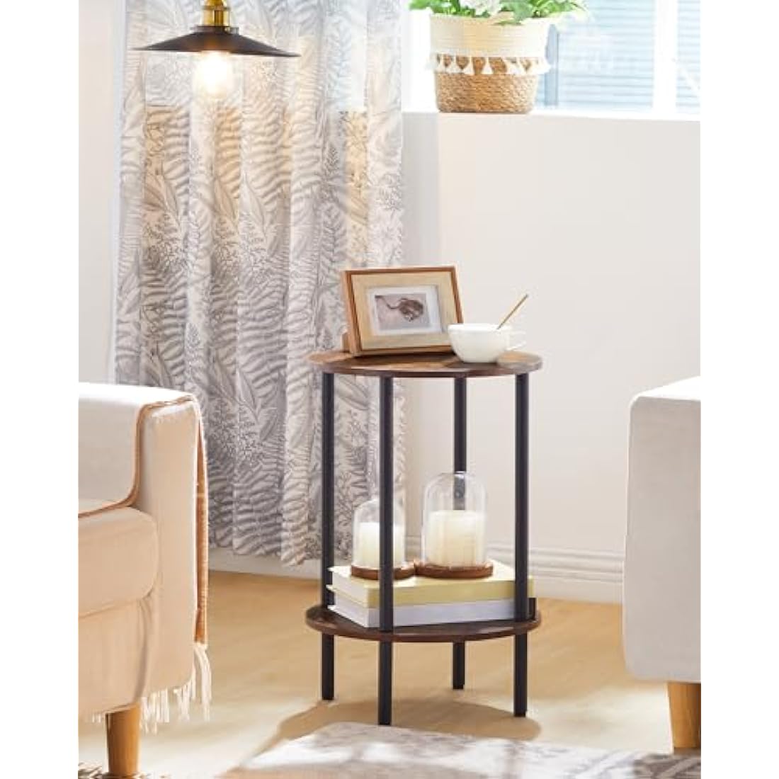 CHOEZON 2-Tier Round Side Table | Industrial Rustic Brown End Table