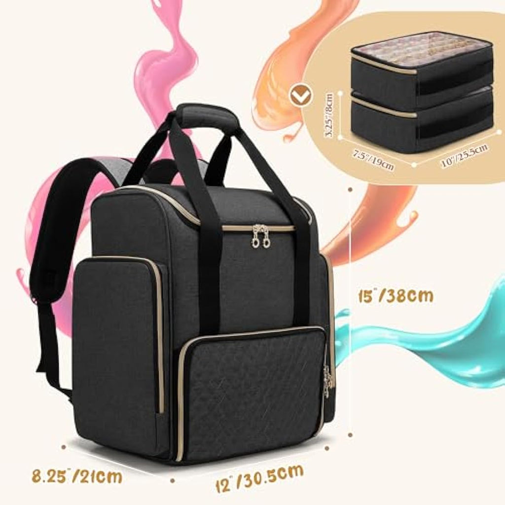 Luxja Nail Polish Backpack | Holds 70 Bottles & Lamp | Black Organizer