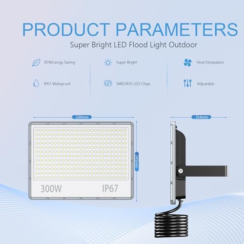 YIQIBRO 300W LED Security Floodlight | 30000LM IP67 Waterproof - 2 Pack
