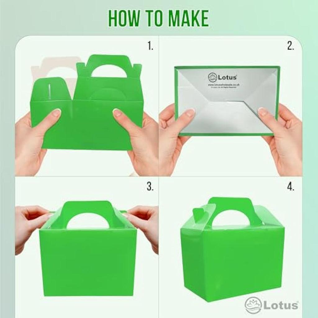 Lotus Neon Green Kids Party Boxes – Recyclable Food & Loot Bags (50 Pack)