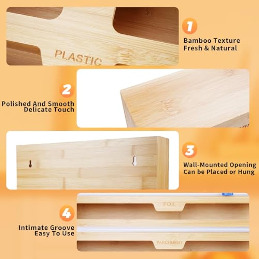 Jolof Store 5-in-1 Bamboo Foil Dispenser with Cutter | Kitchen Organizer