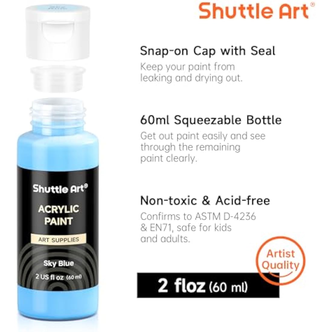 Shuttle Art Acrylic Paint Set - 36 Colors with 12 Brushes & Palette
