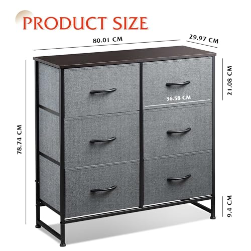 WLIVE 6-Drawer Fabric Dresser | Steel Frame Storage Cabinet, Black Walnut