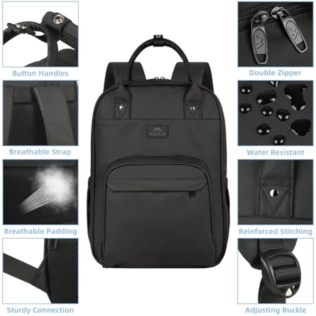 MATEIN Nurse Backpack | 15.6 Inch Laptop Medical Bag with Organizer, Black