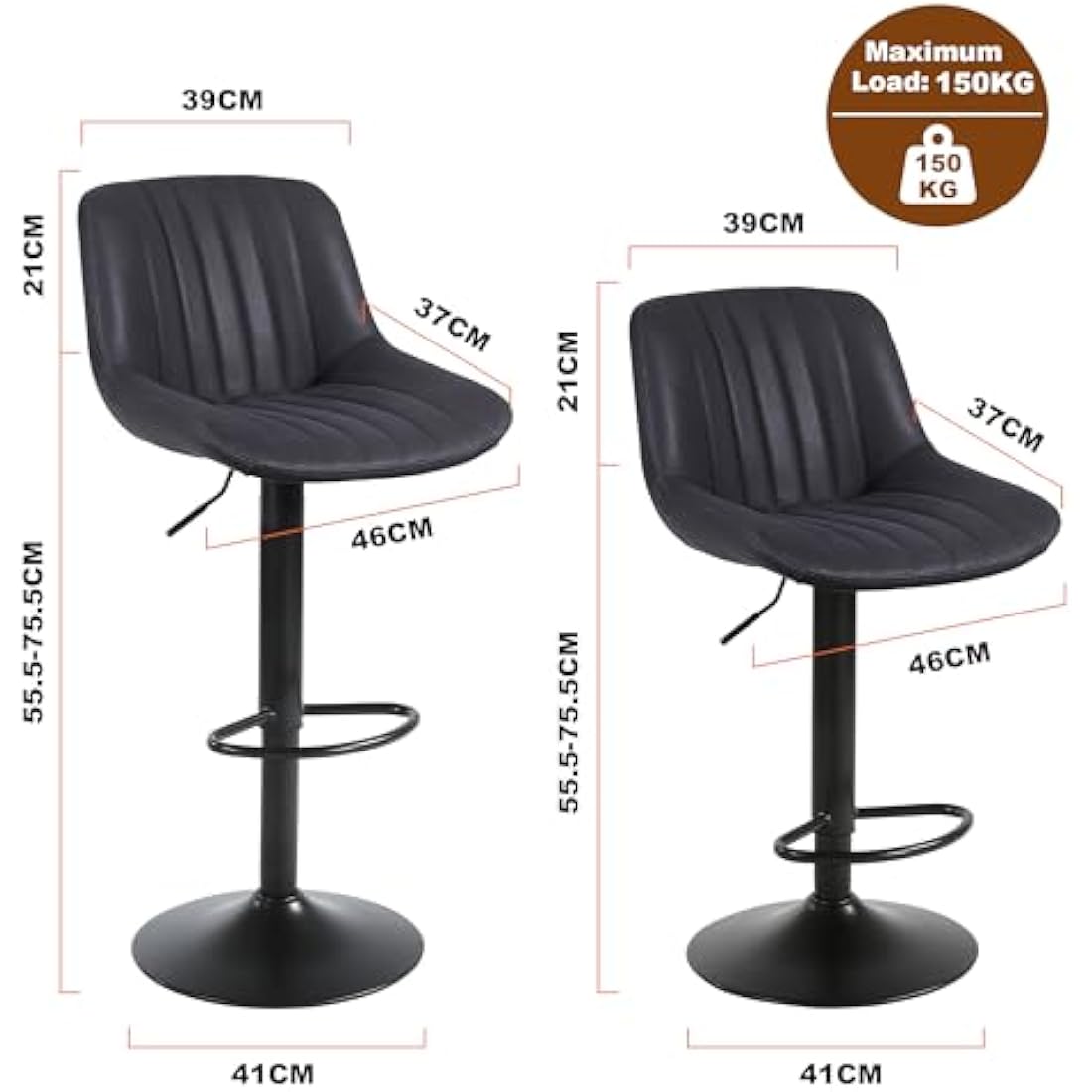 Jolof Store Swivel Bar Stools Set of 2 - Adjustable PU Leather Counter Chairs