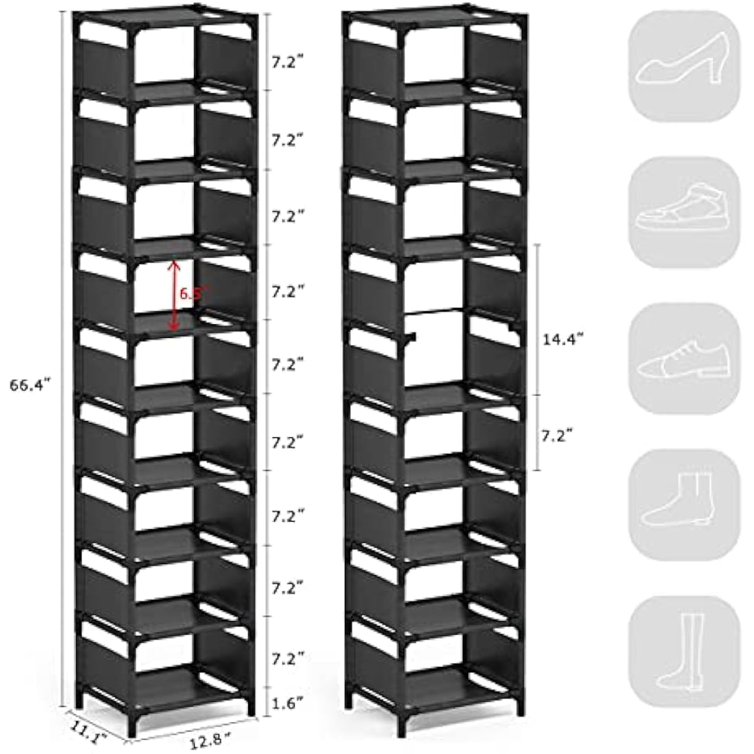 Esonstyle 10-Tier Narrow Shoe Rack – Metal Vertical Space Saving Organizer