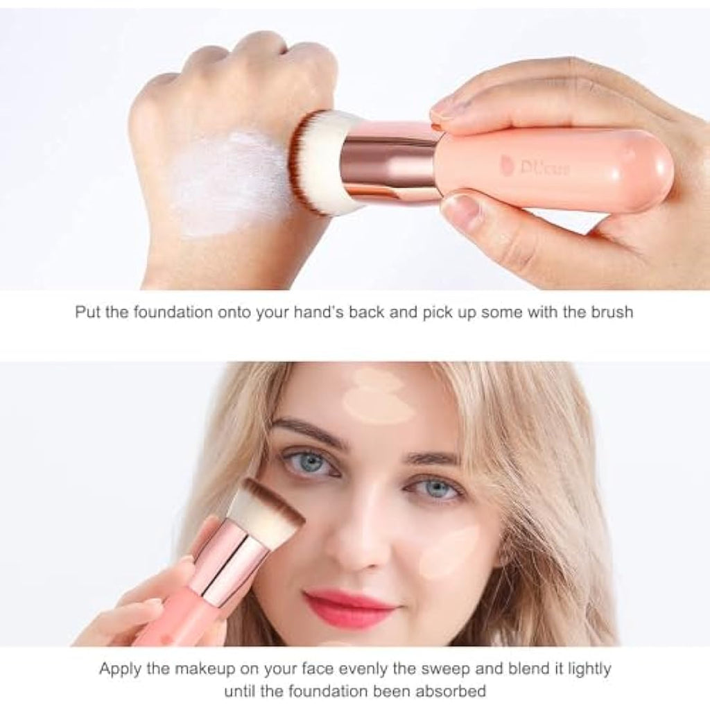 DUcare Flat Top Kabuki Foundation Brush - Synthetic Makeup Tool (Rose)