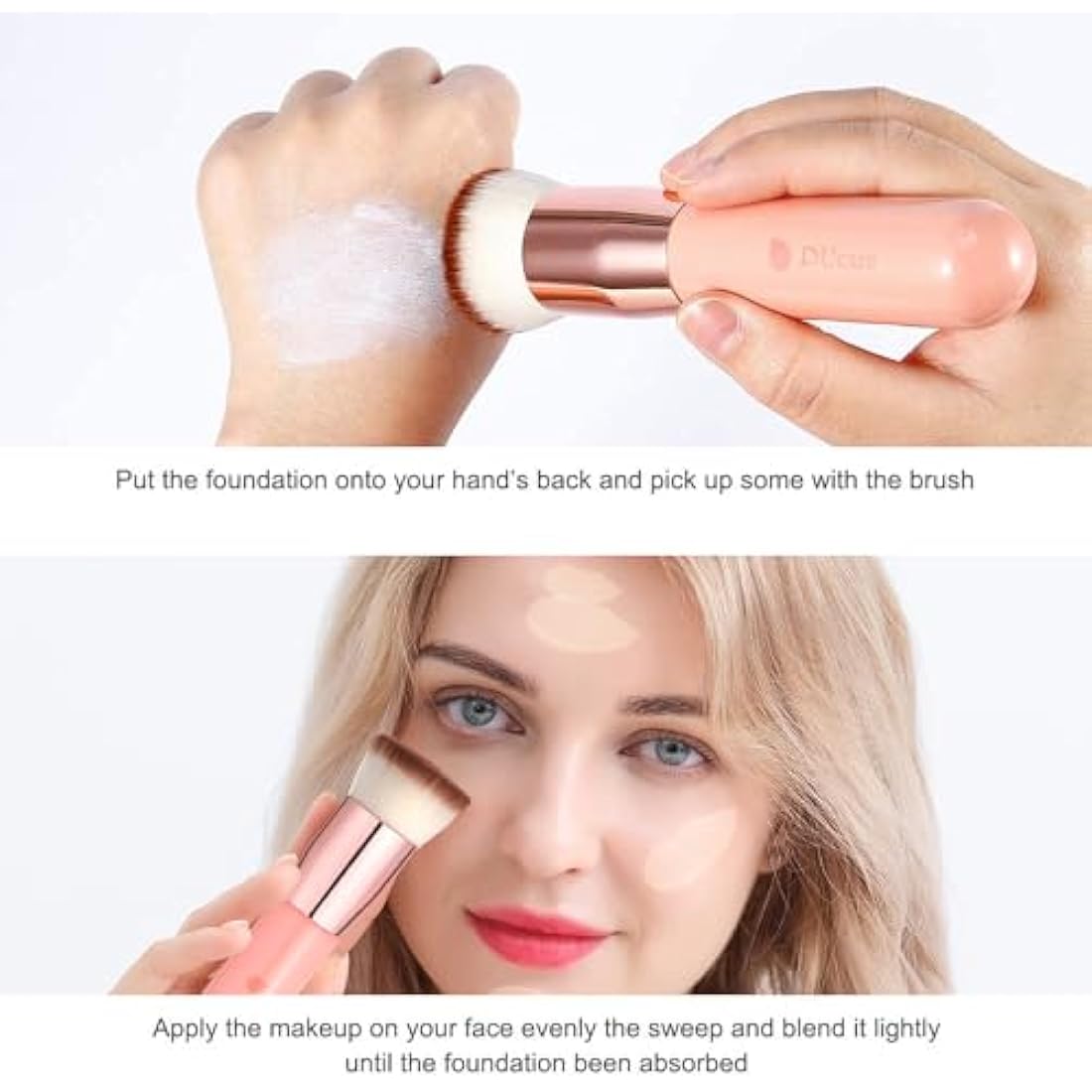 DUcare Flat Top Kabuki Foundation Brush - Synthetic Makeup Tool (Rose)