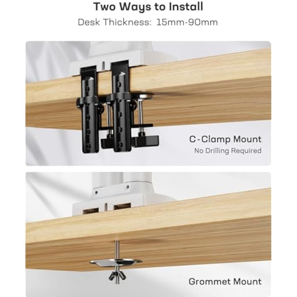 HUANUO White Dual Monitor Arm | Gas Spring Desk Mount for 13-32" Screens