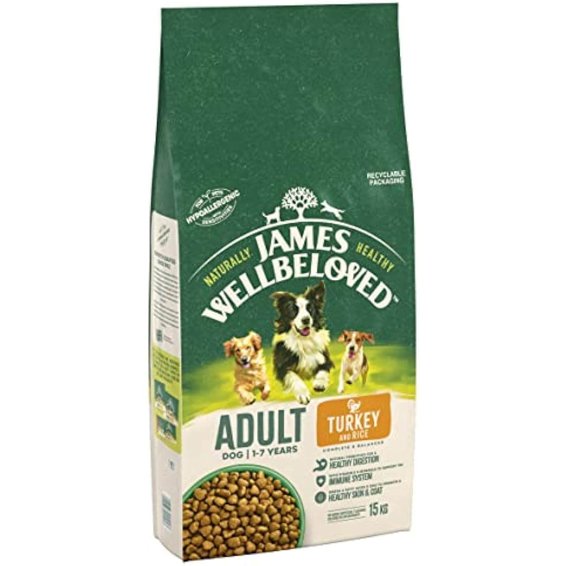 James Wellbeloved Hypoallergenic Adult Dry Dog Food - Turkey & Rice - 15kg