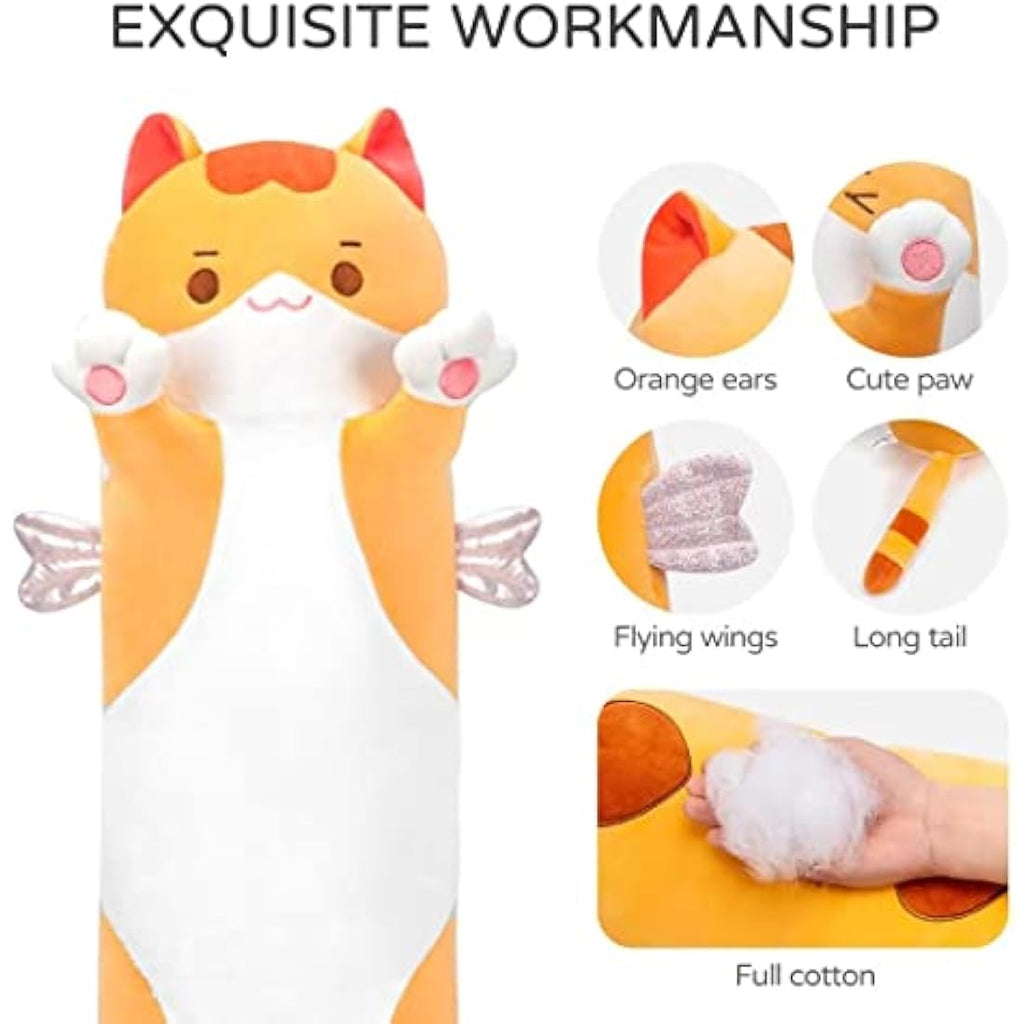 Mewaii 51in Long Cat Plush Body Pillow – Soft Orange Stuffed Animal