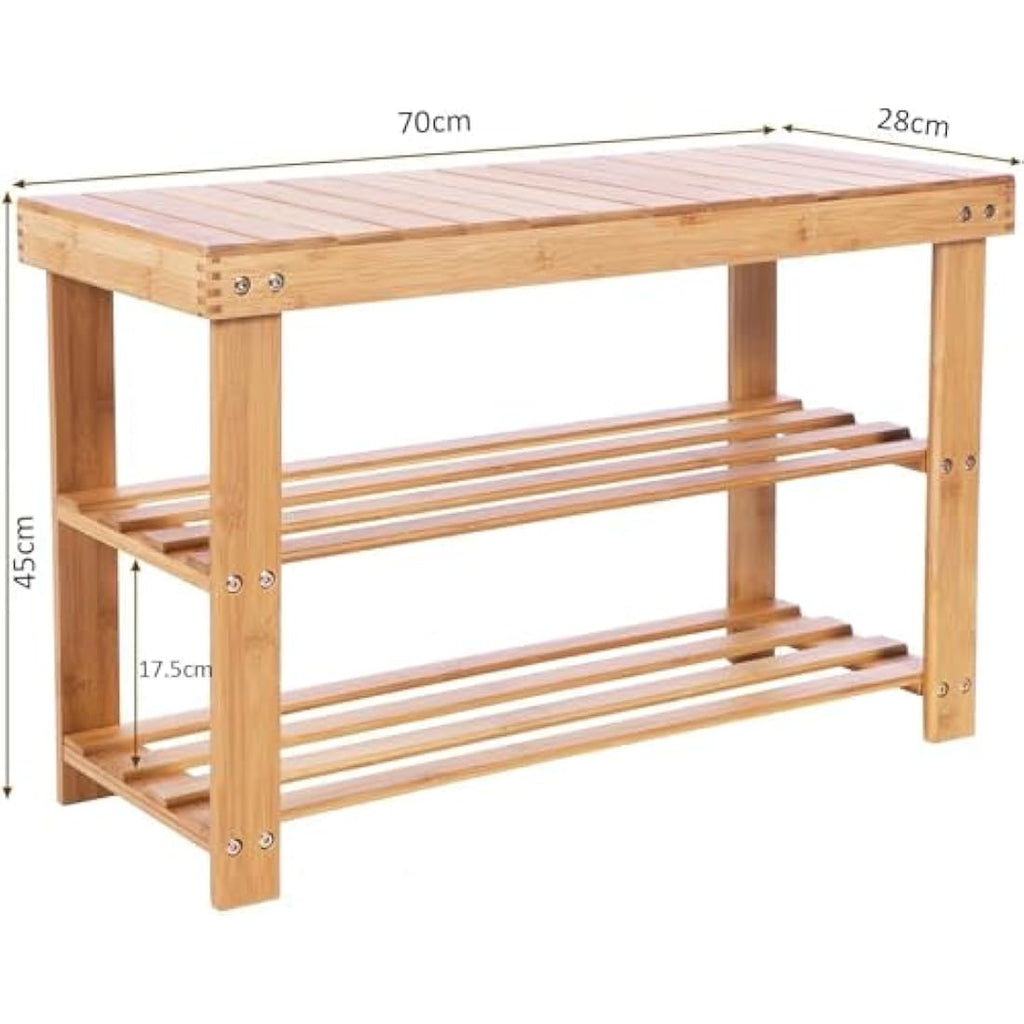 Jolof Store Bamboo Shoe Bench – 3-Tier Entryway Storage Organizer