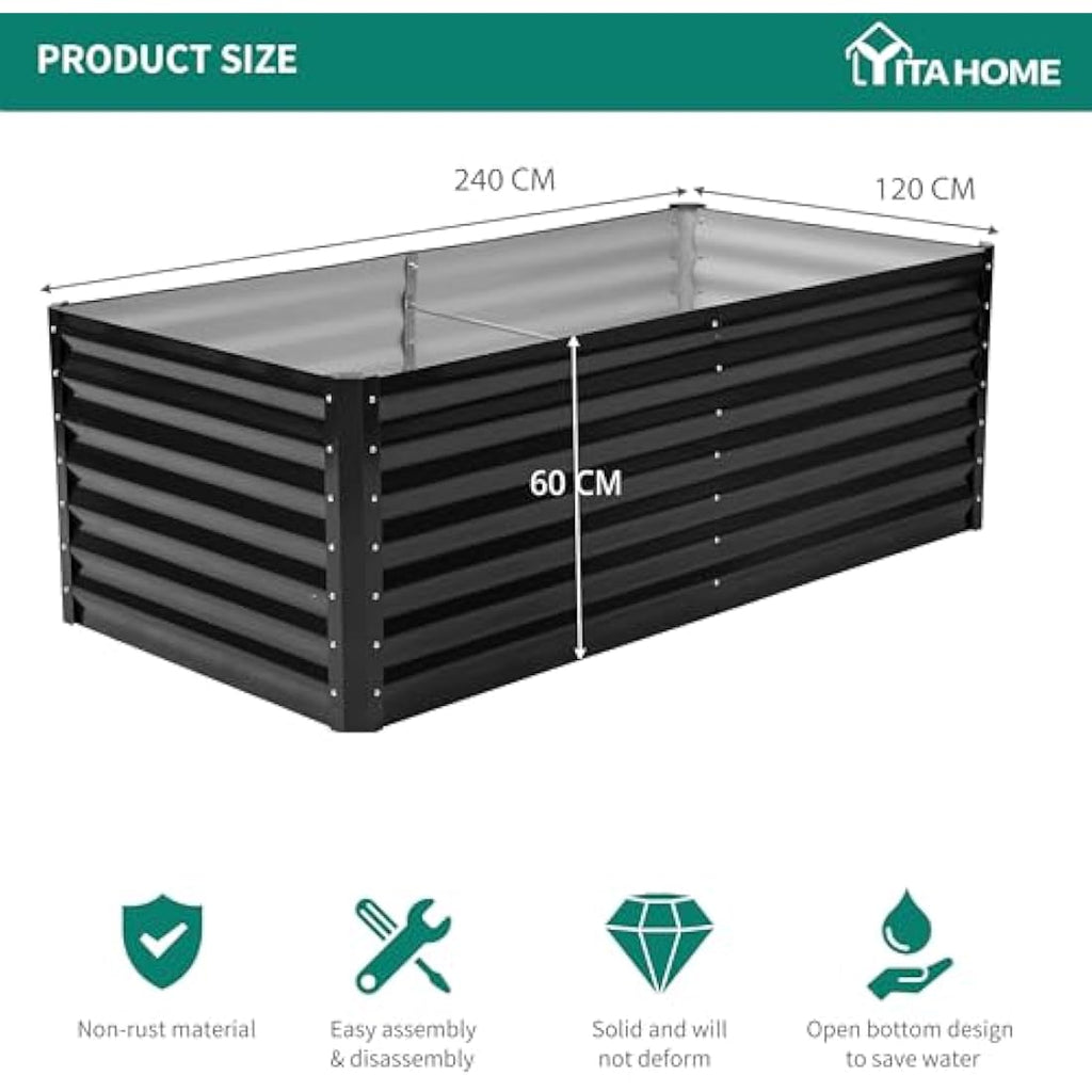 YITAHOME 240x120x60cm Metal Raised Garden Bed - Large Galvanized Planter