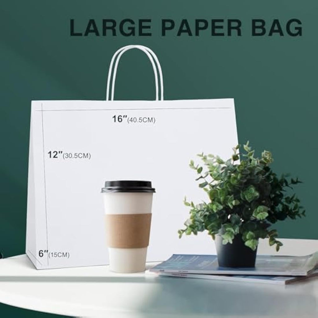 Switory White Kraft Paper Gift Bags with Handles, 16x6x12 Inch, 25 Pcs