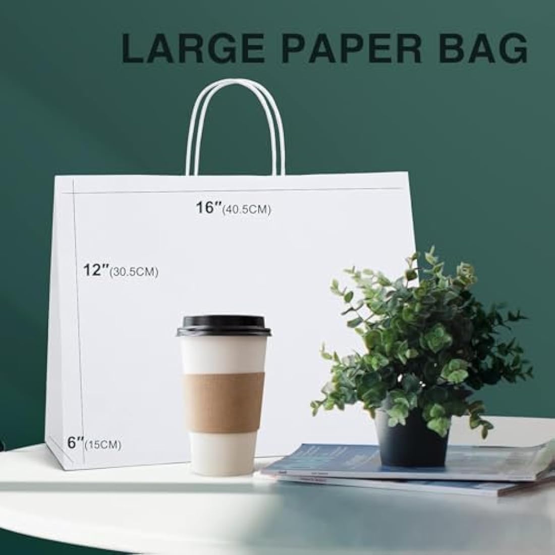 Switory White Kraft Paper Gift Bags with Handles, 16x6x12 Inch, 25 Pcs