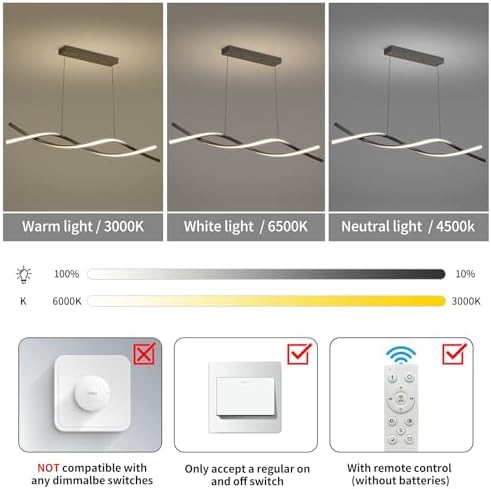 Mikeru 100CM Wave LED Pendant Light | Black Dimmable Modern Chandelier
