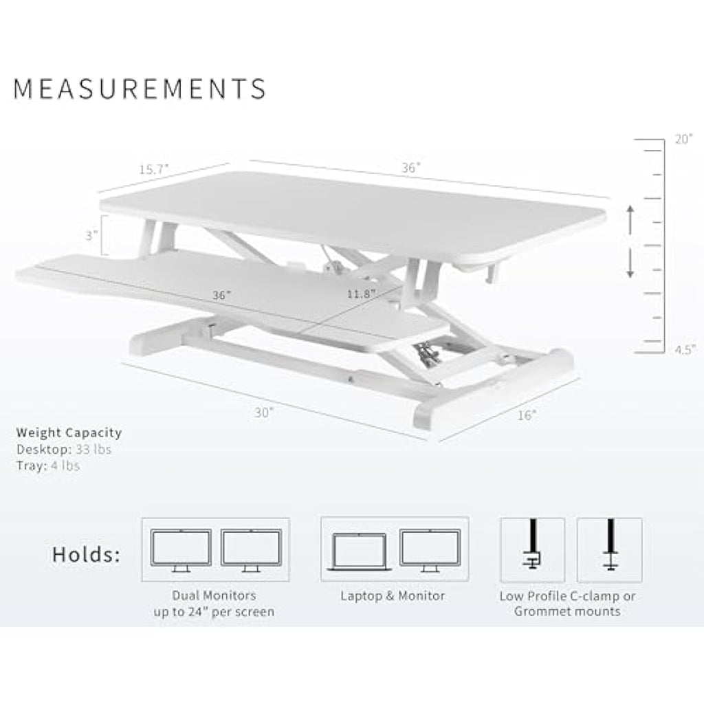VIVO 91 cm Height Adjustable Standing Desk Converter - White | K Series