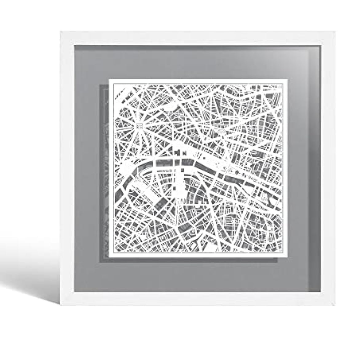 Paris Paper Cut Map Art –  Framed 3D Wall Decor, 9x9
