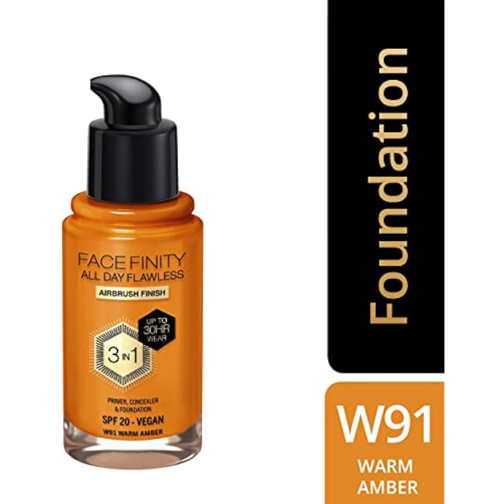 Max Factor Facefinity 3-in-1 Liquid Foundation - 91 Warm Amber, 30ml