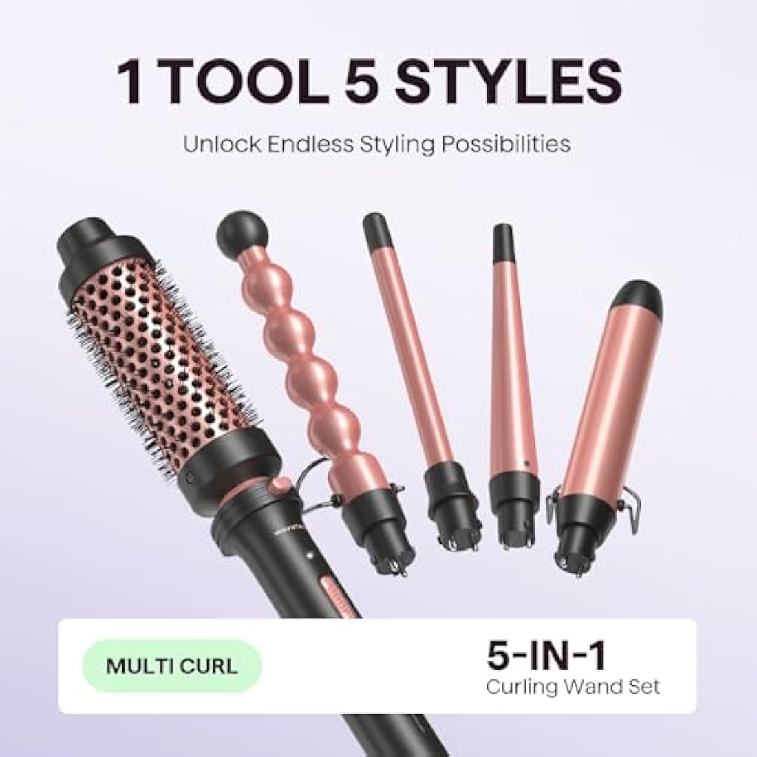 Wavytalk 5-in-1 Curling Wand Set | Ceramic Hair Curler with Thermal Brush