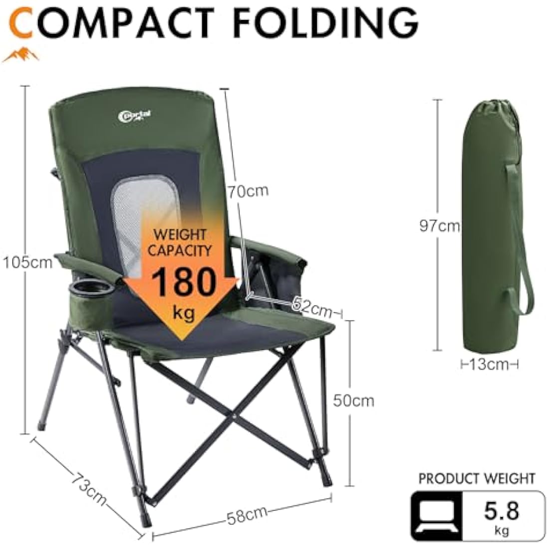 Portal Heavy Duty Folding Camping Chair | High Back 180KG Load Capacity