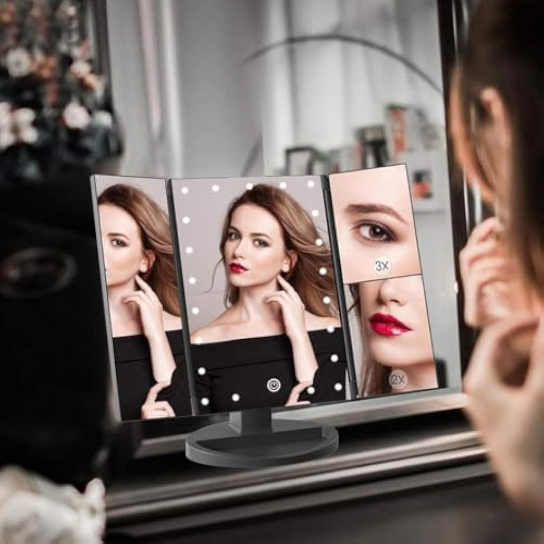 Jolof Store Lighted Makeup Mirror – 2X/3X Magnifying Trifold LED Mirror