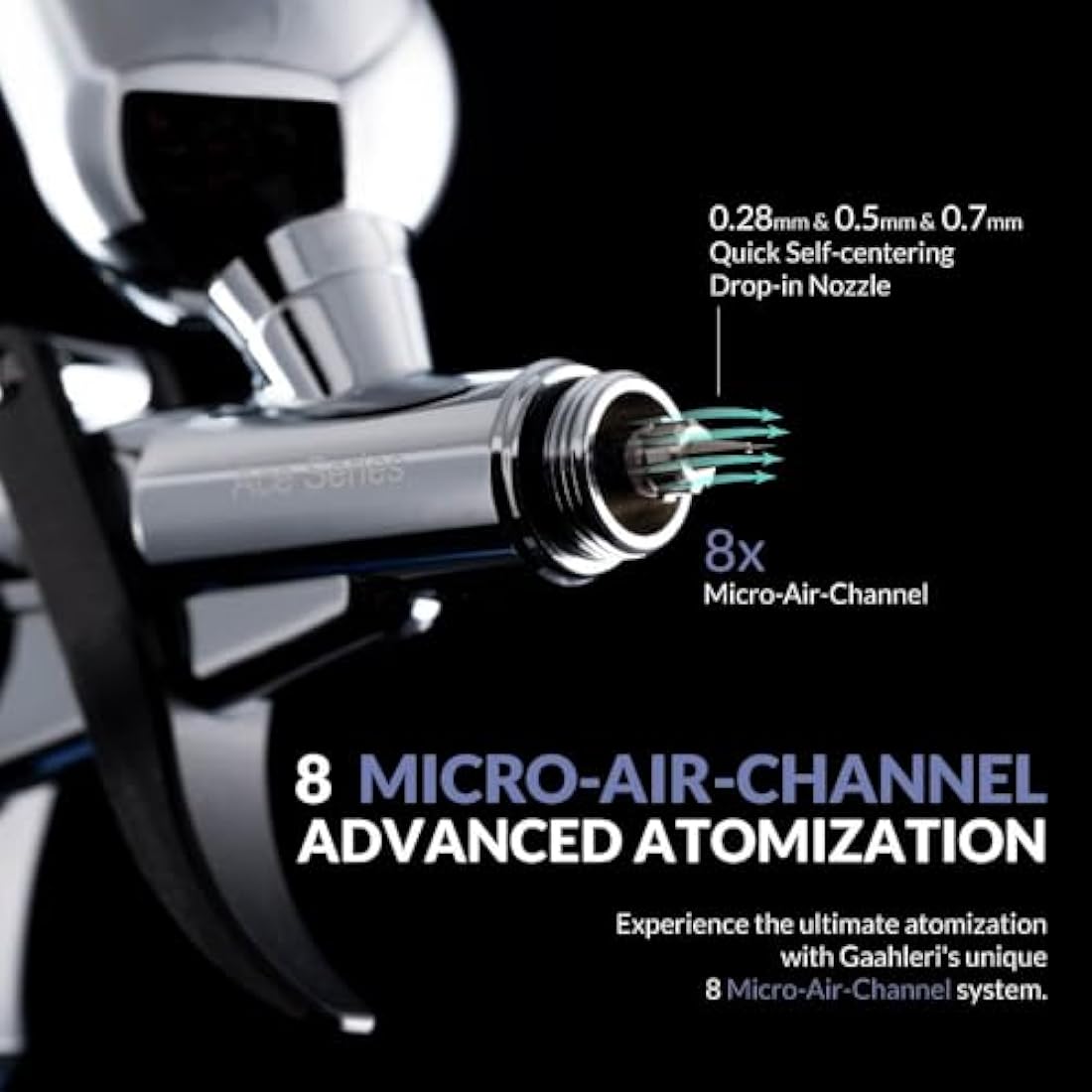 Gaahleri Ace Series Airbrush Kit | 3 Needle Sizes & Mirror Paint Cups