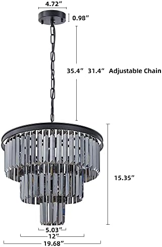 Wellmet 20" Smoked Black Crystal Chandelier | 3-Tier Modern 7-Light Fixture