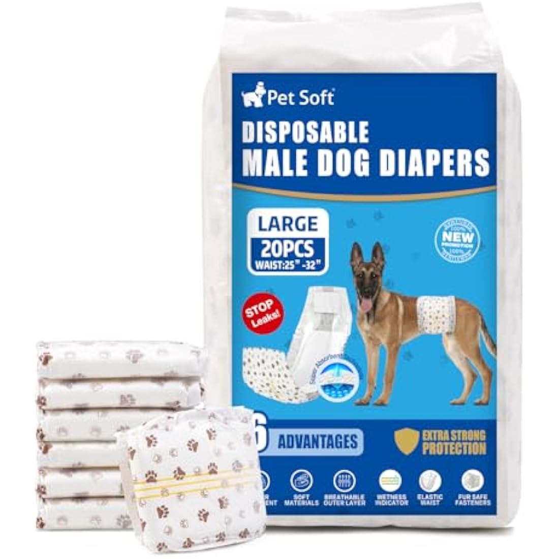 Pet Soft Male Dog Wraps – Disposable Absorbent Diapers with Wetness Indicator