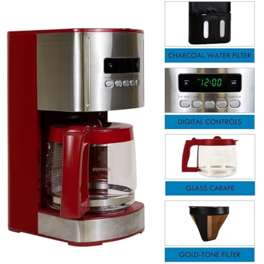 Kenmore 12-Cup Drip Coffee Maker – Programmable Filter Machine, Red