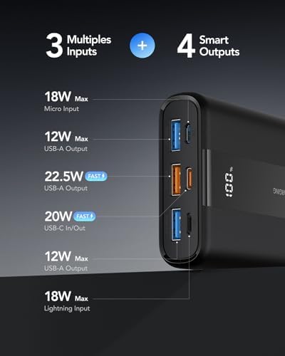 VRURC 20000mAh Power Bank | 22.5W Fast Charging Portable USB-C Charger
