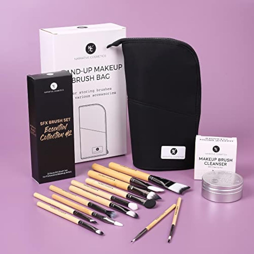 Narrative Cosmetics 12-Piece SFX Makeup Brush Kit with Soap & Bag