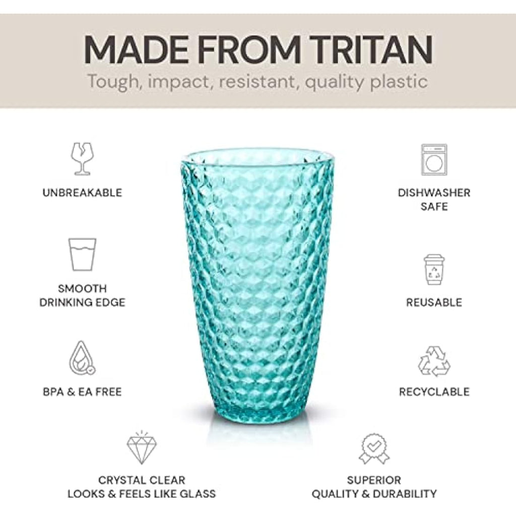 Bellaforte Shatterproof Tritan Plastic Tumblers | 562ml Blue Cups | Set of 4