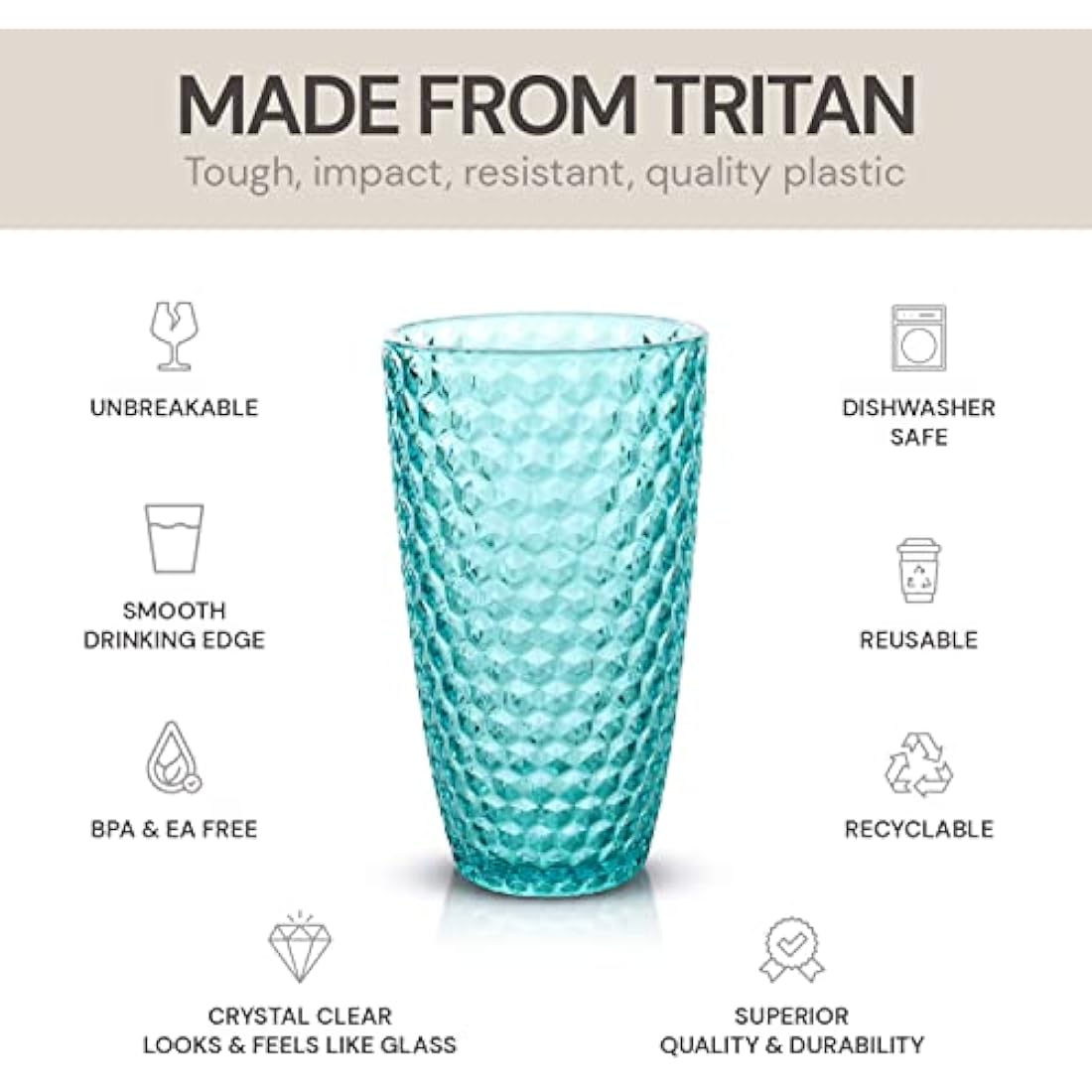 Bellaforte Shatterproof Tritan Plastic Tumblers | 562ml Blue Cups | Set of 4